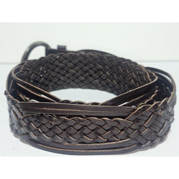 Women's 2" Wide Braided Woven Round Leather Belt Size 40" - Picture 2 of 7